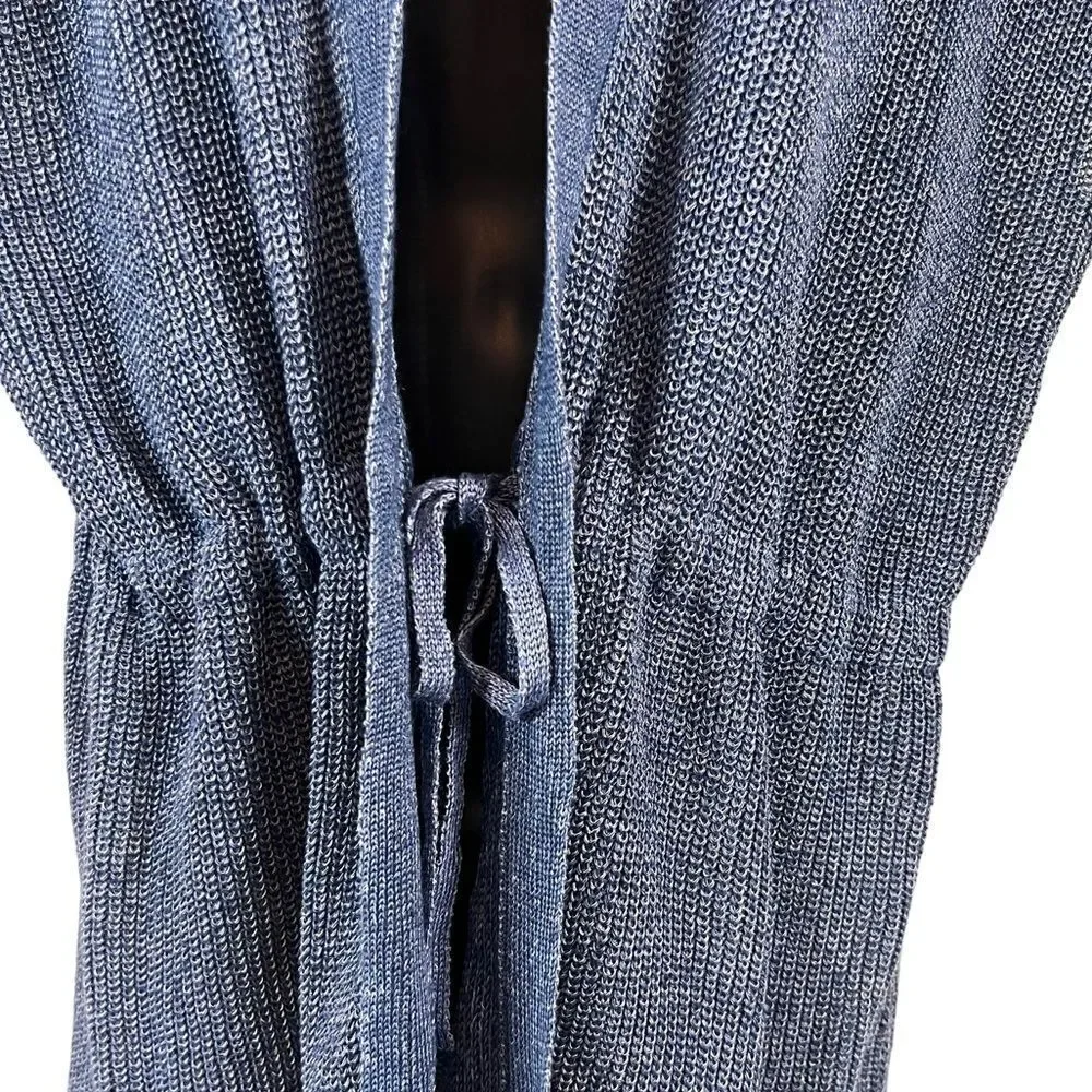 Lafayette 148 Hemp Blue Marled Long Line Cardigan Vest